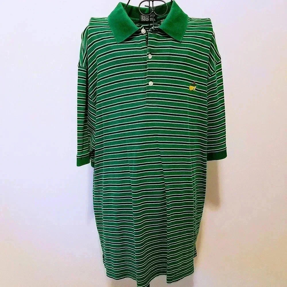 Masters Collection Golf Polo Shirt XL Green Yellow Stripes Logo